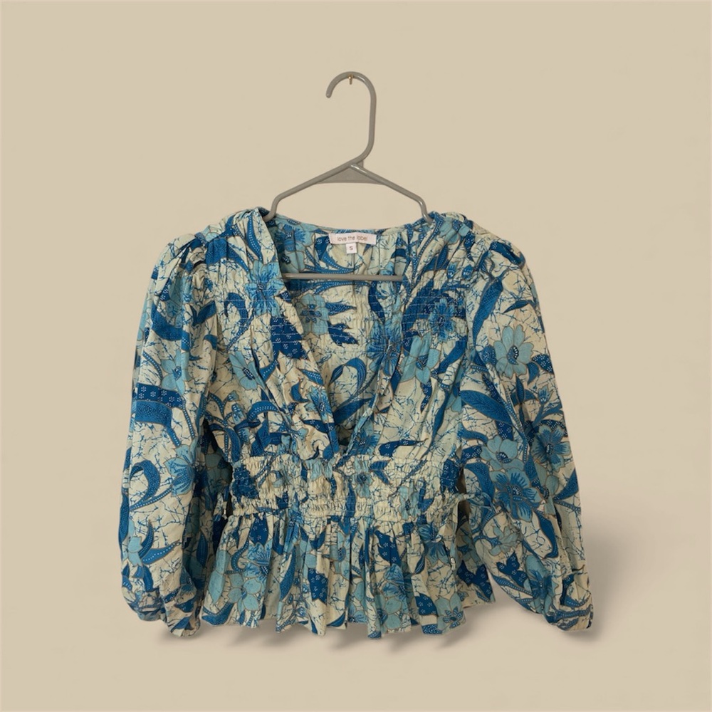 Floral Blue and Cream Blouse